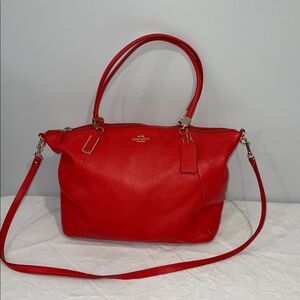 Coach Kelsey Red satchel bag pebbled leather zip-top closure gold-tone hardware